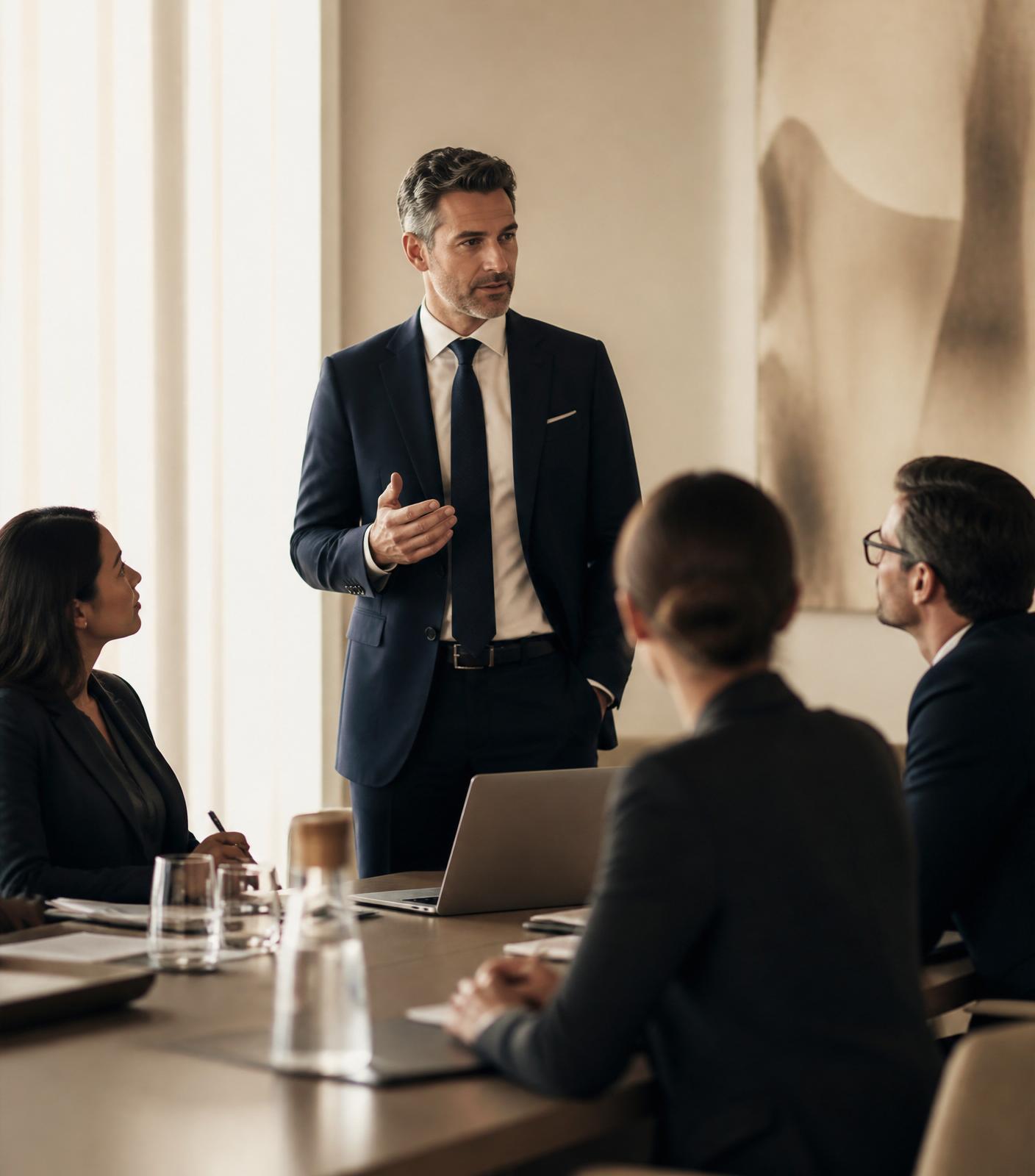 Gestor conduzindo reunião com equipe